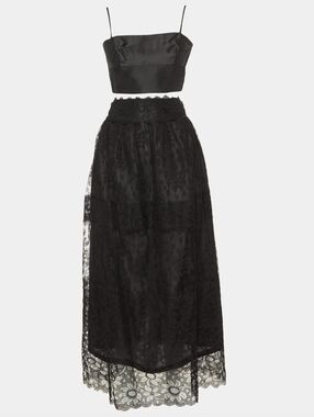 Chloe Black Silk & Lace Crop Top & Maxi Skirt Set L